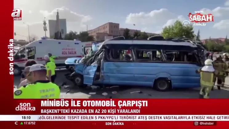 Son dakika | Ankara'da minibüs ile otomobil çarpıştı: 20 yaralı... | Video