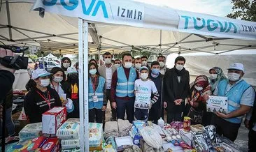 TÜGVA üyeleri, İzmir’deki çadır kenti ziyaret etti