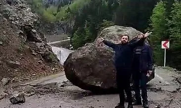 Yaylaya gitmek isterken canlarından oluyorlardı: Devasa kayadan son anda kurtuldular! #gumushane