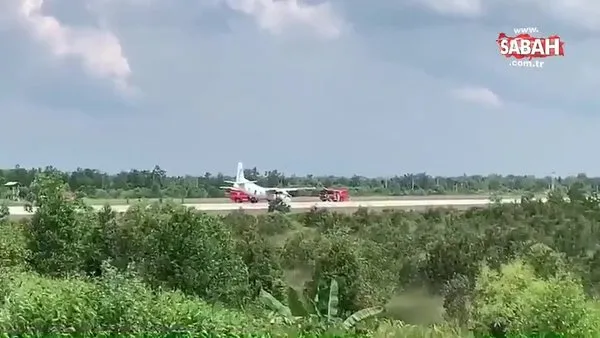 Tayland'da askeri uçak burun üstü acil iniş yaptı | Video