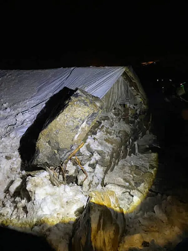 Kaya düşmesi sonucu zarar gören ağıldaki hayvanlar