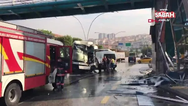 Son dakika! Ankara'da belediye otobüsü üst geçit asansörüne çarptı | Video