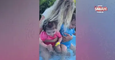 Seray Sever, ikiz kızlarıyla havuz keyfi yaptı | Video