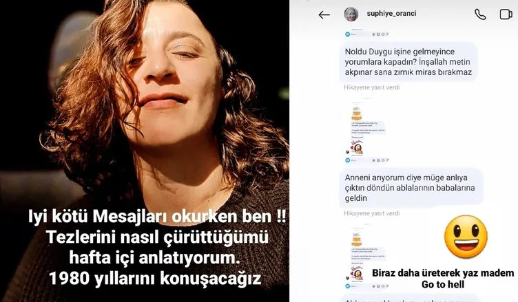 Suphiye Orancı adlı hesaptan mesaj: İnşallah Metin Akpınar sana zırnık miras bırakmaz!