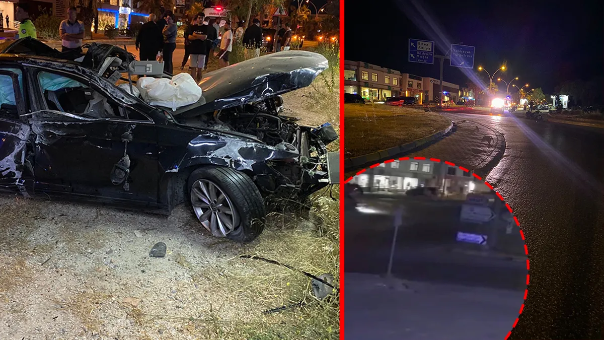 Bodrum'da refüje çıkan otomobil taklalar atarak kaza yaptı.
