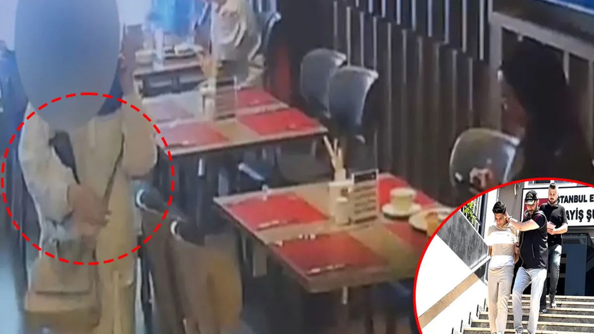 İstanbul'da otel restoranında turistlerin çantalarını çalan iki şüpheli güvenlik kamerası görüntülerinde.