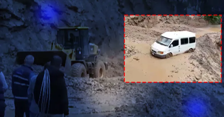 Trabzon’da heyelan felaketi: Minibüsteki 3 kişi son anda kurtuldu!