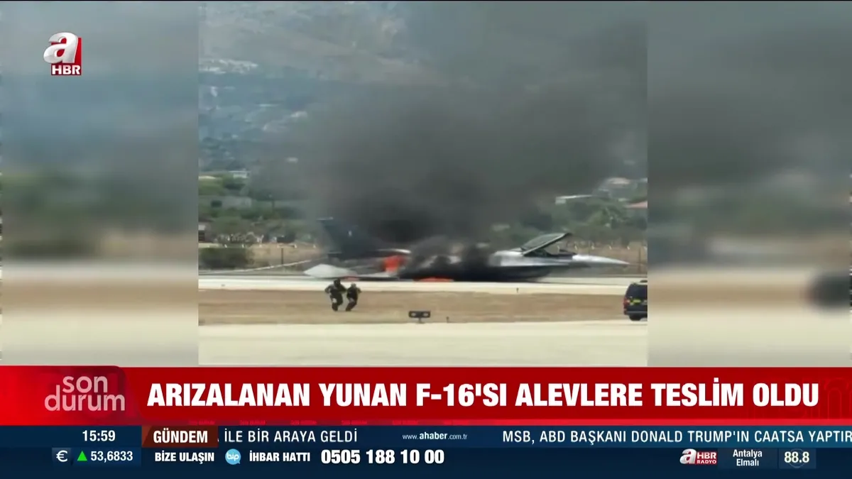 Yunanistan’da acil iniş yapan F-16 savaş uçağı alev aldı | Video videosunu izle Yunanistan’da acil iniş yapan F-16 savaş uçağı alev aldı | Video videosunu izle
