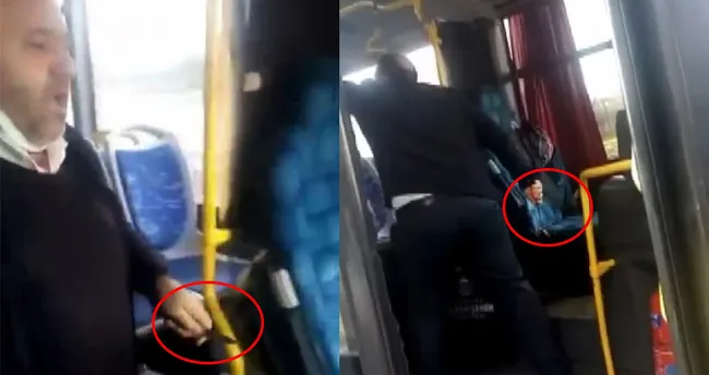 İETT'ye bağlı özel halk otobüsü şoförü yolcuya bıçak çekti! Dehşet anları kamerada - Son Dakika Haberler