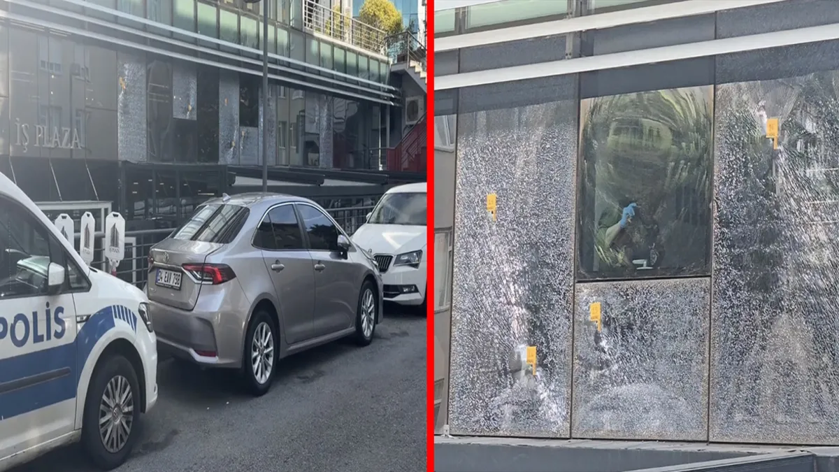 Beykoz'da bir iş merkezine yapılan silahlı saldırının ardından polis ekiplerinin inceleme yapması.