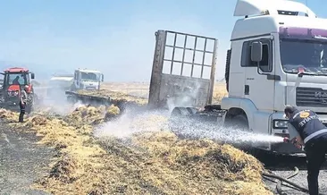 Saman yüklü tır alev alev yandı