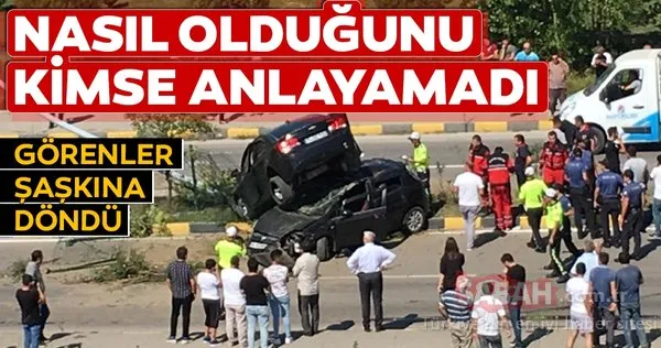 Bartın'da inanılmaz kaza: Otomobil, çarptığı otomobilin üzerinde kaldı