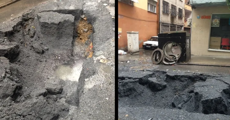Asfalt çöktü, araçlar son anda kurtarıldı