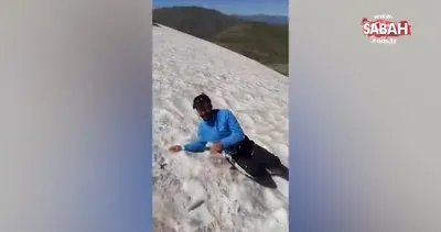 Erzurum’un yaylalarında yaz ortasında kar keyfi | Video