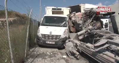 İstanbul’da TIR’ın üzerinde bulunan iş makinesi kamyonetin üzerine düştü