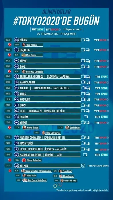 Tokyo 2020 Olimpiyat Programı: Tokyo Yaz Olimpiyatları'nda bugün hangi maçlar var? 29 Temmuz TRT Spor yayın akışı