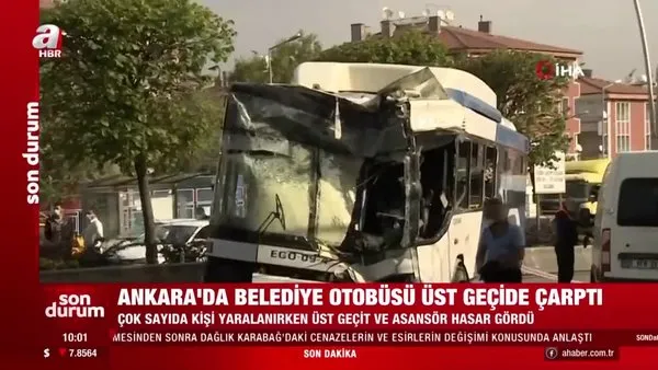 Son dakika... Ankara'da kontrolden çıkan otobüs üst geçit asansörüne çarptı! Çok sayıda yaralı var | Video