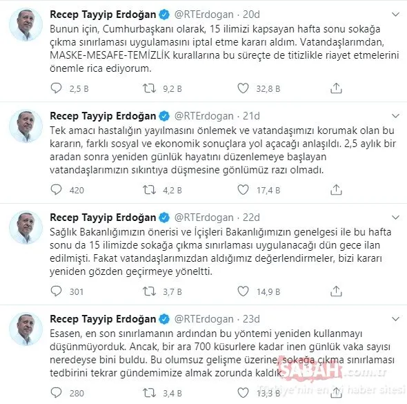 Son Dakika Haberi: Başkan Erdoğan’dan sokağa çıkma yasağı açıklaması! 6-7 Haziran hafa sonu sokağa çıkma yasağı kısıtlaması iptal edildi mi? Hafta sonu yasak var mı?