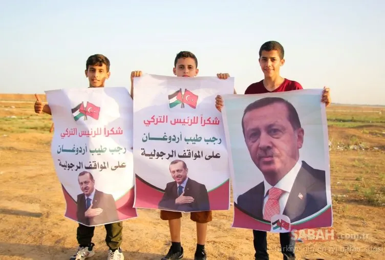 Gazze sınırında Erdoğan’a Teşekkür gösterisi
