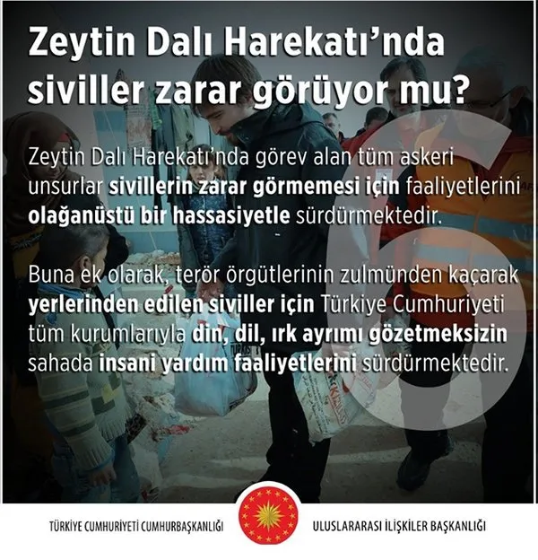 Cumhurbaşkanlığı'ndan Zeytin Dalı Harekatı'yla ilgili 10 soruya 10 cevap