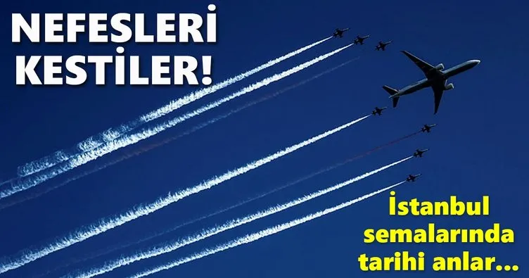 Türk Yıldızları, THY uçağı ve F-16 birlikte uçtu!