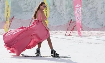 Palandöken’de ilginç anlar! Elbisesiyle buz dağına tırmandı