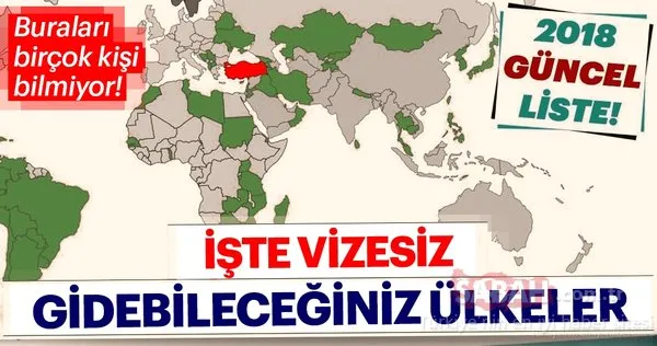 2018 itibariyle Türk vatandaşlarından vize istemeyen ülkeler