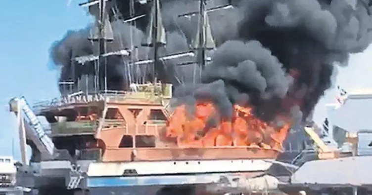 200 kişilik tekne alevlere teslim oldu