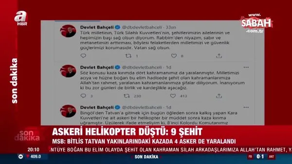 MHP Lideri Devlet Bahçeli’den helikopter kazasında şehit olan askerler için başsağlığı mesajı | Video