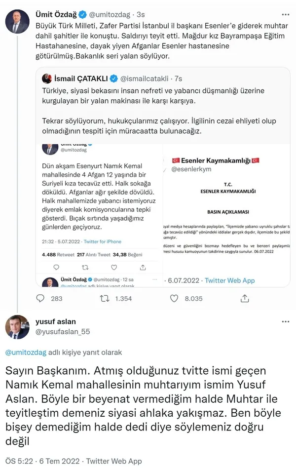 Son dakika: Ümit Özdağ 'Teyitleştik' demişti! Muhtar 'Böyle beyanat vermedim' diyerek yalanladı