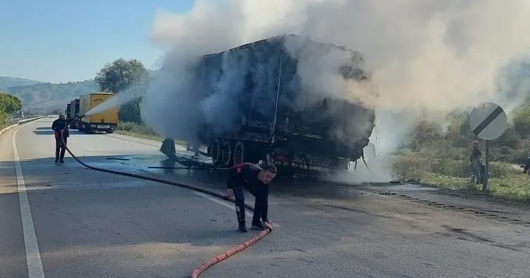 Tekerlek arızası tırı küle çevirdi