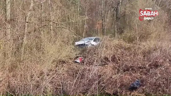 Virajı alamayan otomobil ormanlık alana uçtu: 1 yaralı | Video
