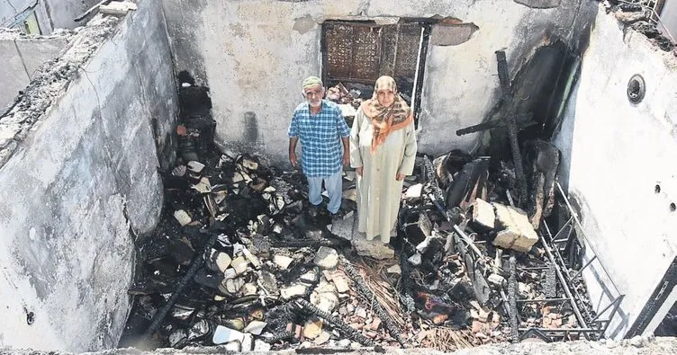 Evleri yanan yaşlı çift yardım bekliyor