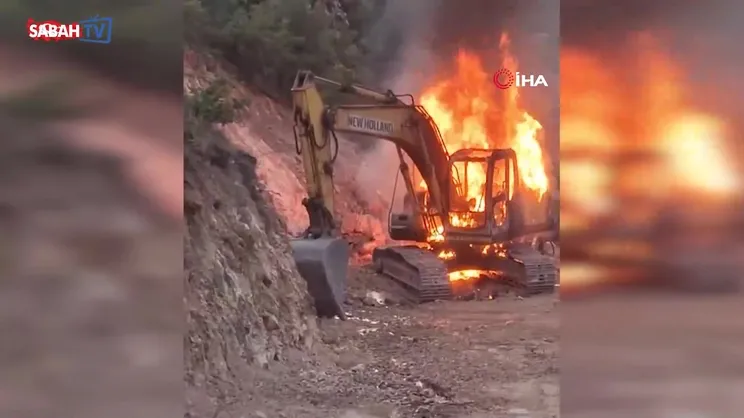 İş makinesi alev alev yandı | Video