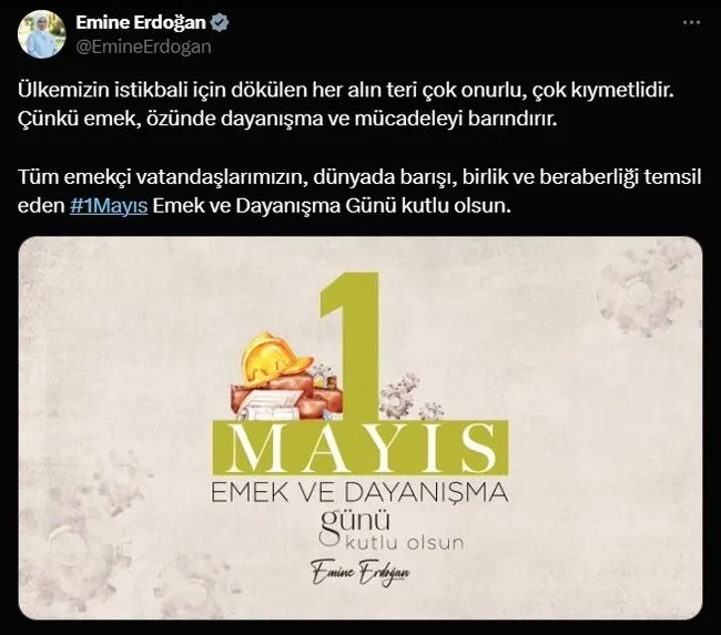 Emine Erdoğan 1 Mayıs Mesajı