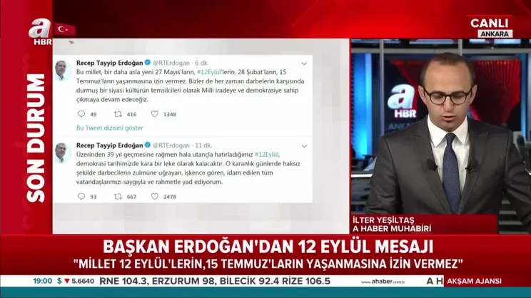 Başkan Erdoğan'dan 12 Eylül mesajı