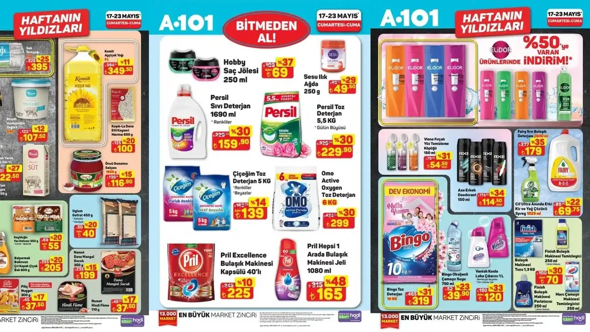 HAFTANIN YILDIZLARI! A101 aktüel 17-23 Mayıs indirimleri: Çamaşır suyu, leke çıkarıcı, bulaşık deterjanı, makine tuzu, şampuan...