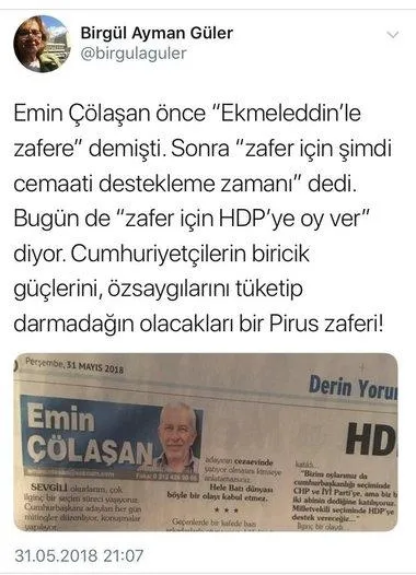 Emin Çölaşan'ın HDP sevdasına CHP'li eski vekilden sert tepki - 1