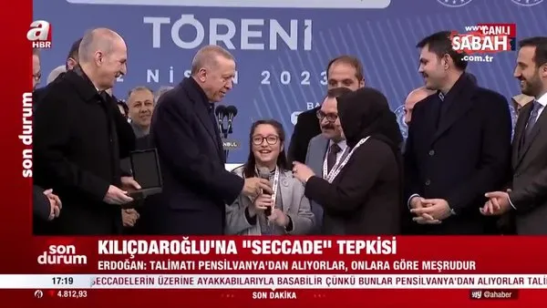 Seccade hediye edilen Başkan Erdoğan: 15 Mayıs'ta inşallah şükür namazını bu seccadede kılacağız | Video