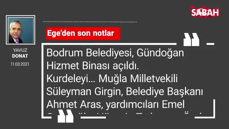 Yavuz Donat | Ege’den son notlar