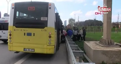 Ataşehir’de İETT otobüsü ile bariyer arasında sıkışan motosikletli yaralandı | Video