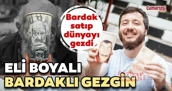 Eli boyalı bardaklı gezgin