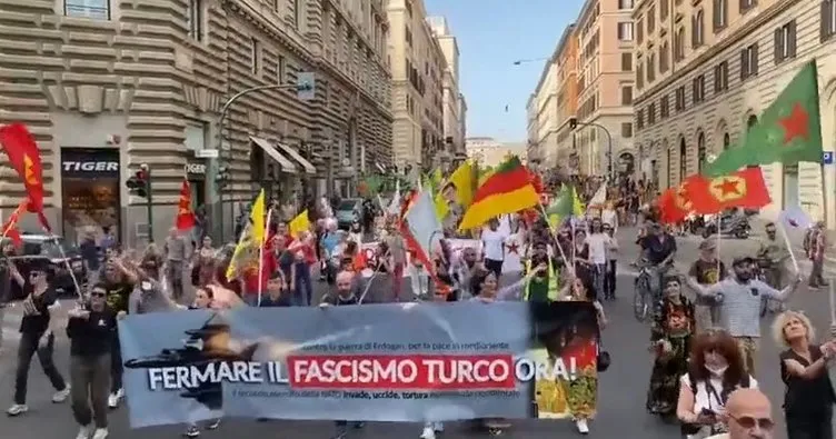 Teröre kucak açan Avrupa’dan skandal görüntüler! PKK yandaşları Roma sokaklarında gösteri düzenledi