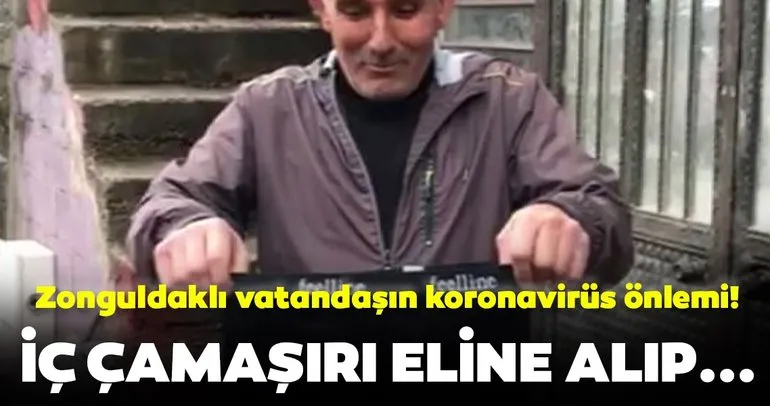 Zonguldaklı vatandaşın koronavirüs önlemi şaşkına çevirdi! İç çamaşırını maske yaptı...