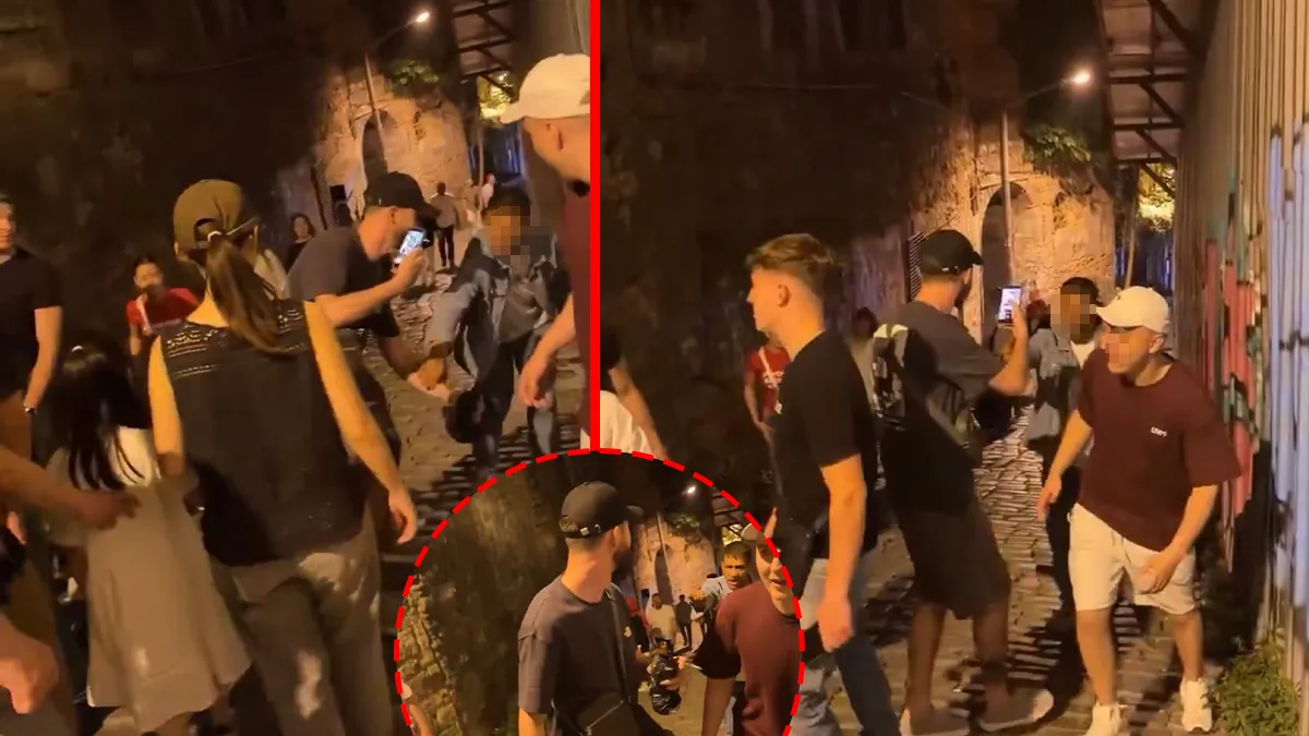 Galata'da ayakkabı boyacısı olduğu iddia edilen bir kişinin, Rus bir turistten 'fırça düşürme' yöntemiyle para almaya çalıştığı anları gösteren güvenlik kamerası görüntüsü.