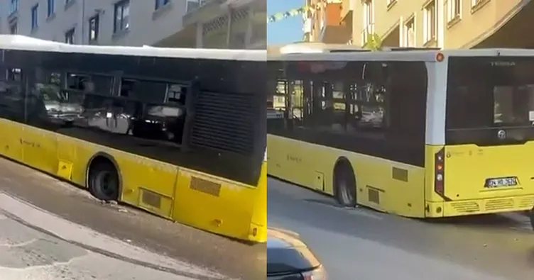 Maltepe’de İETT otobüsü çukura düştü