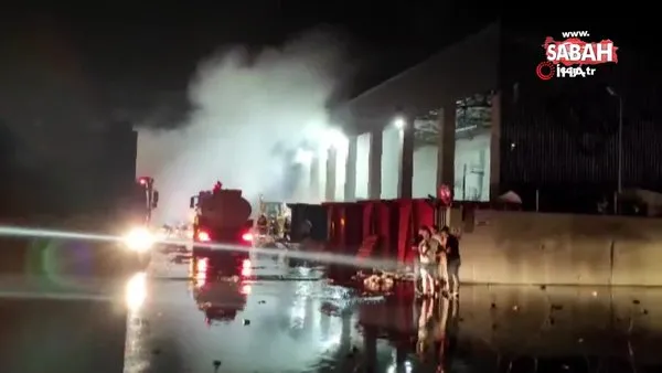 Tekirdağ'da alev alev yanan geri dönüşüm tesisi böyle görüntülendi | Video