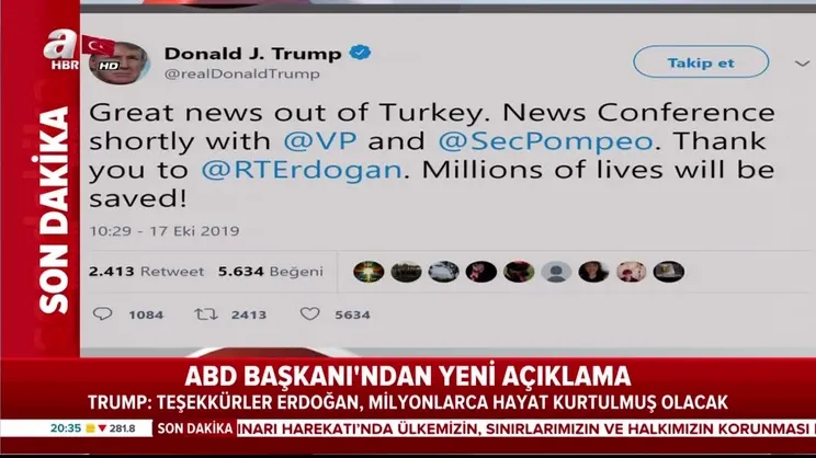 Trump'tan Başkan Erdoğan'a teşekkür