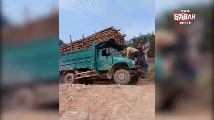 Kamyona fazla kütük yükleyince kaçınılmaz son gerçekleşti