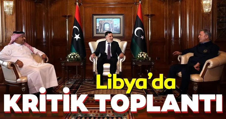 Libya'da kritik toplantı! Bakan Akar Libya Başbakanı Serrac ve Katar Savunma Bakanı el-Atiyye ile görüştü